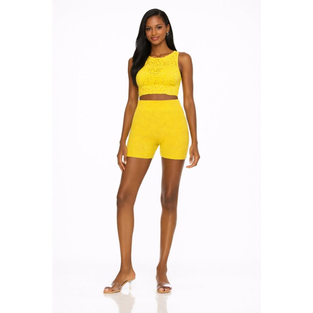 Danielle Guizio Yellow Ribbed Bike Shorts